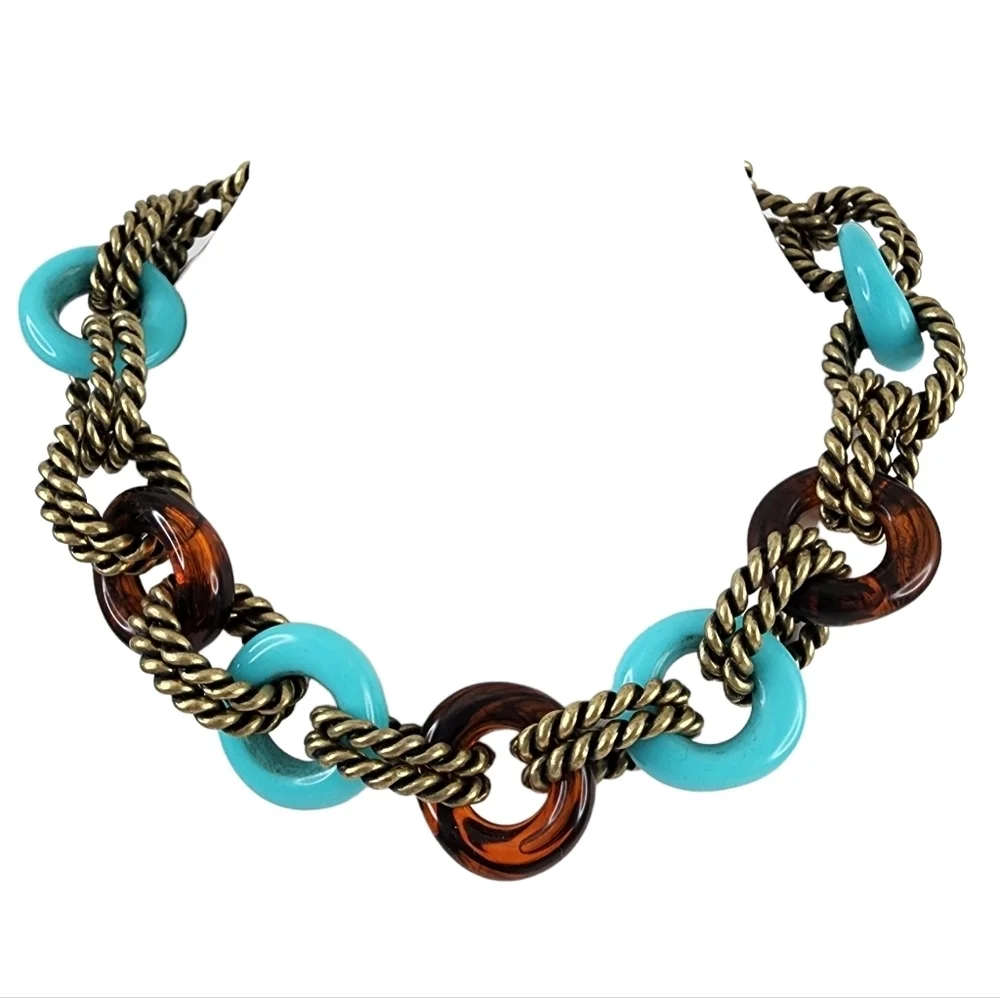 Chico's necklace chunky necklace boho open link turquoise brown